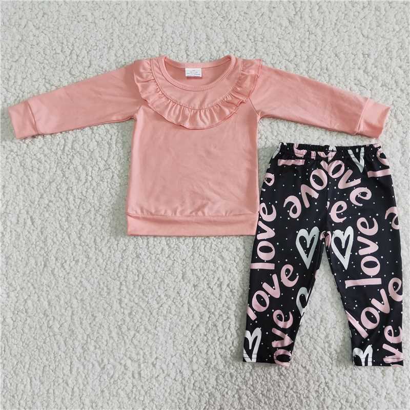 cotton top and love pants 2 pieces girls outfits Valentine's  kids clothes