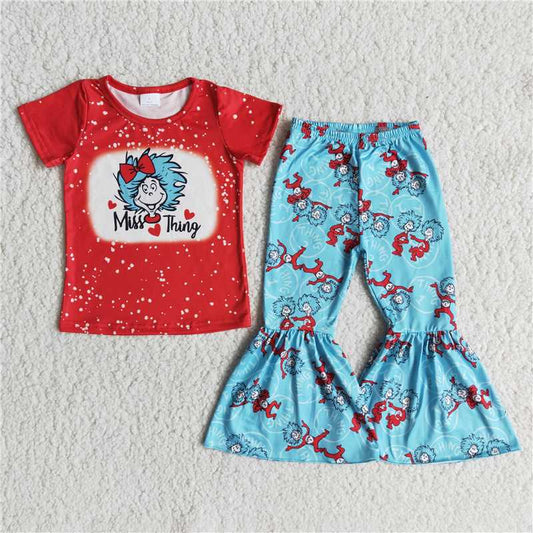 dr.seuss girl set red short sleeve shirt bell 2 pcs suit