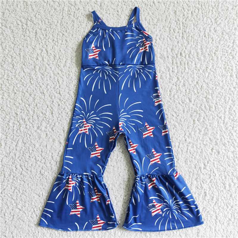 july 4th red blue white fireworks girls jumpsuits kids romper