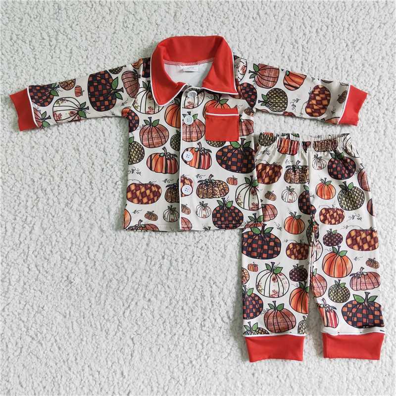 pumpkin fall pajamas suit boys long sleeve top & pants 2 pieces outfits winter sets