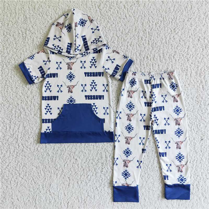 arrow cow hooded fall winter boys outfits shorts sleeve shirt and long pants sets