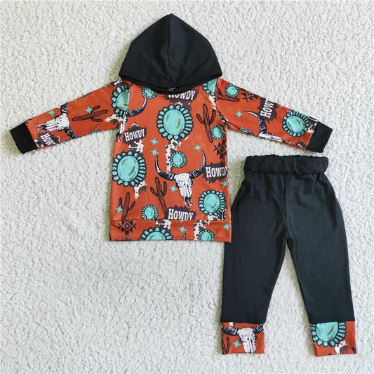 cow winter hooded long sleeve top and long pants sets