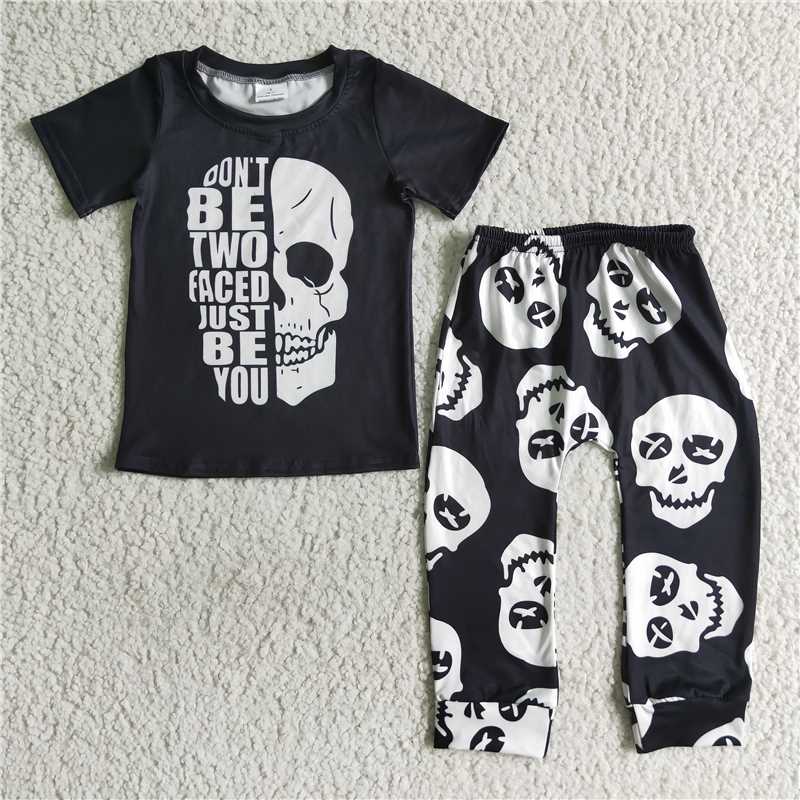 skull halloween fall boys outfits shorts sleeve shirt and long pants sets