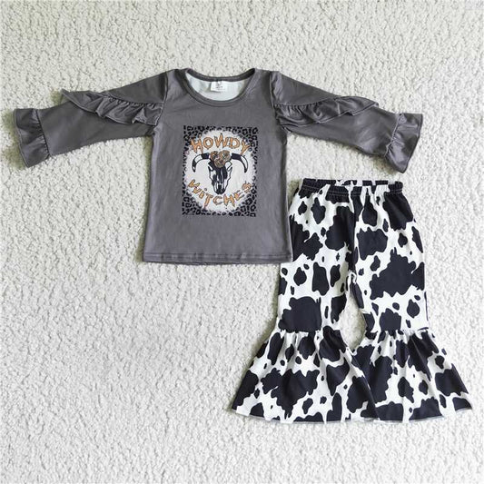 howdy witches top and cow bell pants 2 pieces girls outfits kids clothes