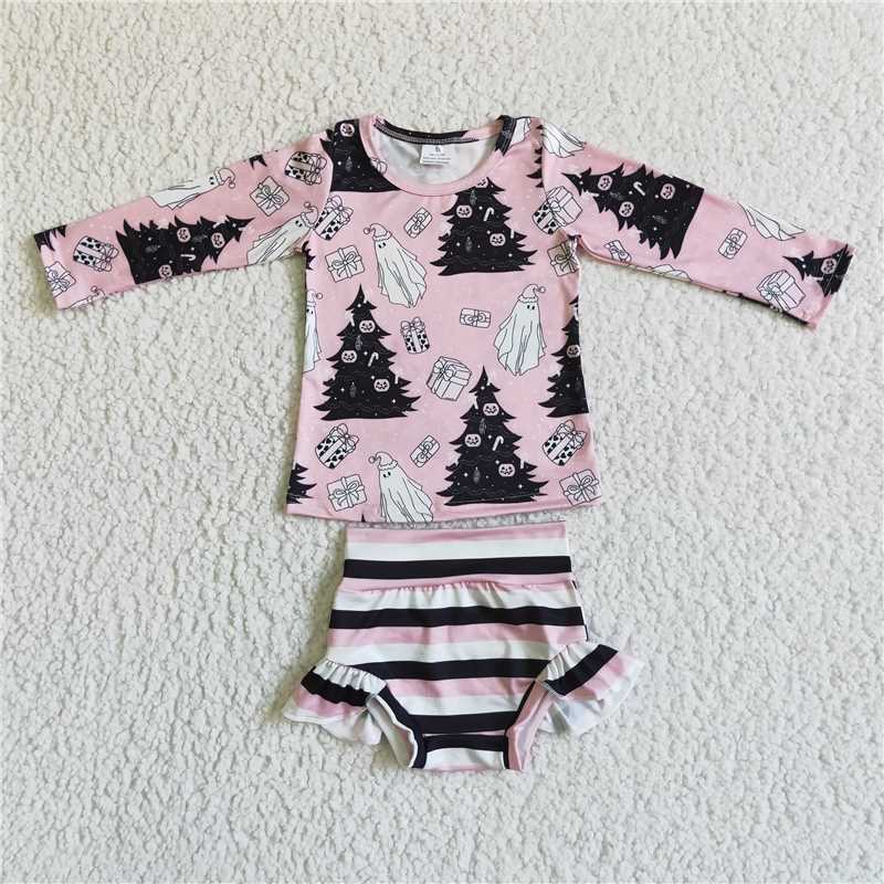 halloween pink  long sleeve shirt stripe girls bummie sets