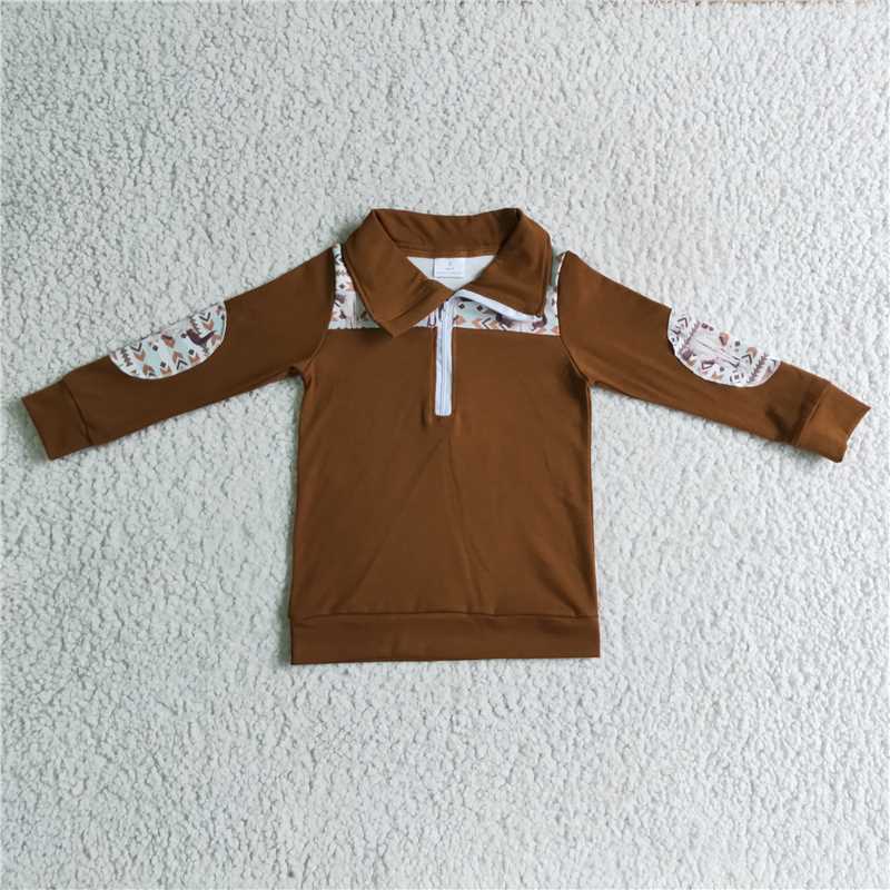 long sleeve zip brown pullover boys top kids clothes