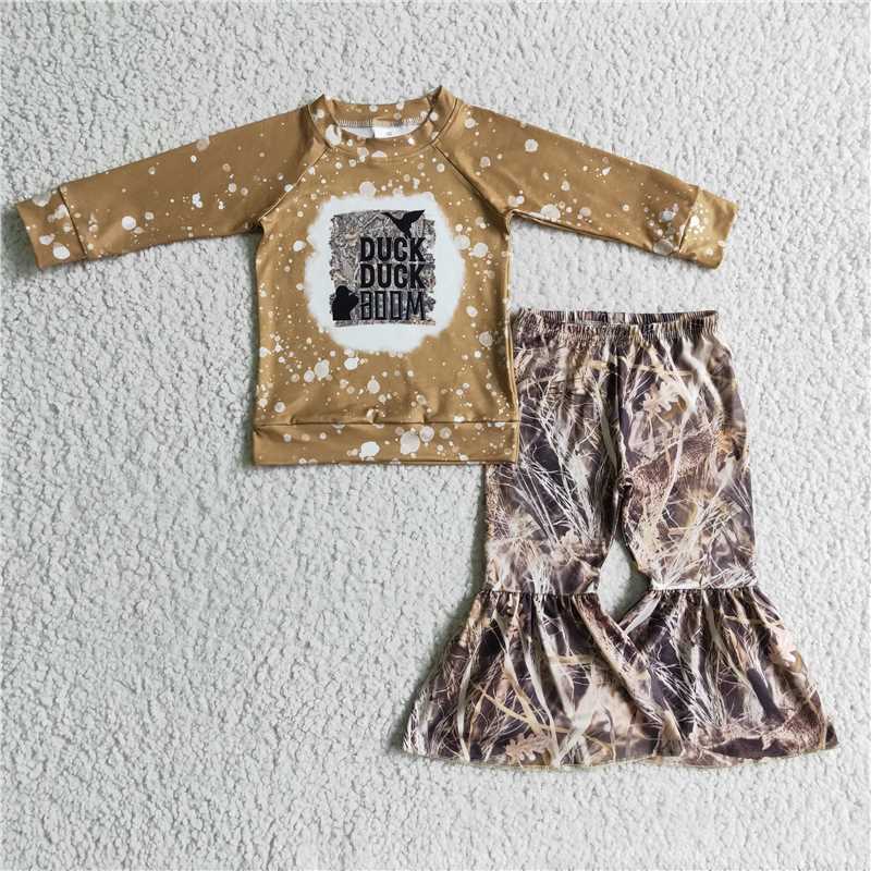 duck boom  top and camo bell pants 2 pieces girls outfits kids clothes