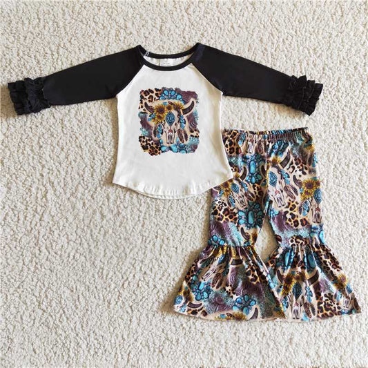 cow shirt and bell pants 2 pieces girls outfits kids clothes