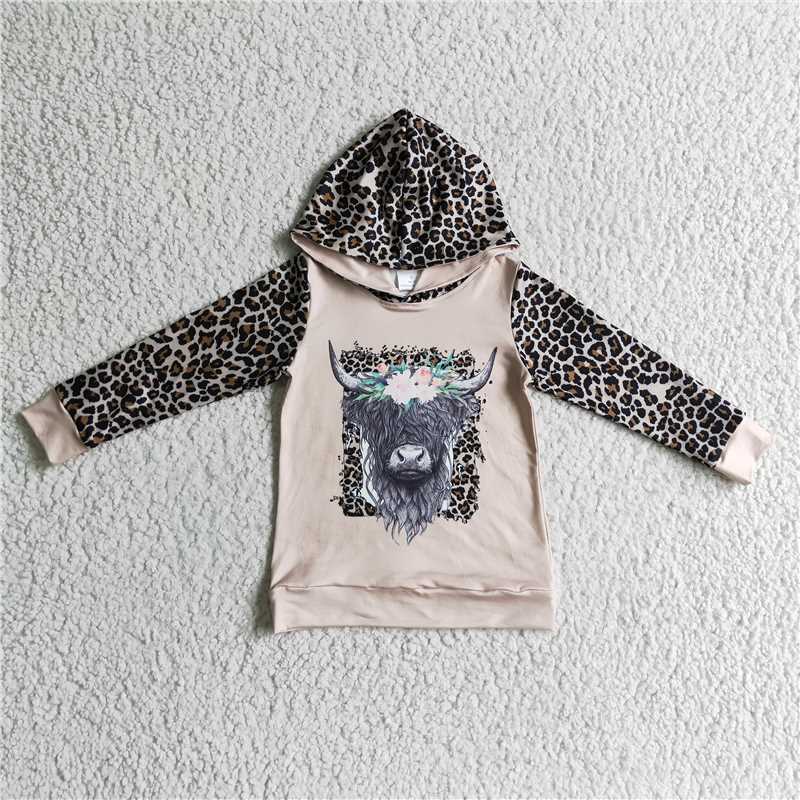 highland cow hoodie top kids clothes leopard hooded top