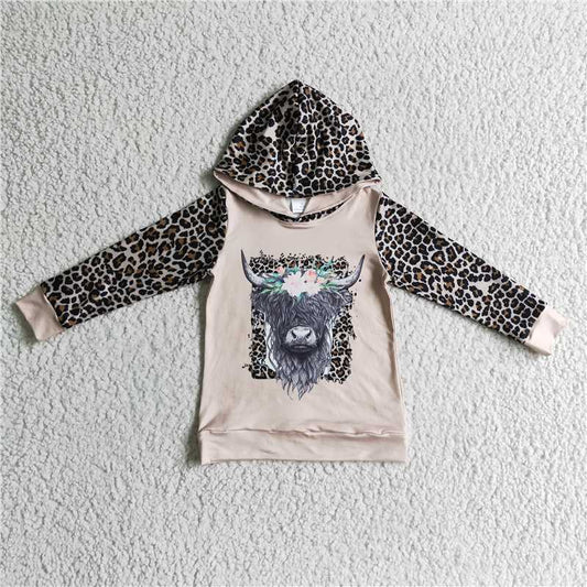 highland cow hoodie top kids clothes leopard hooded top