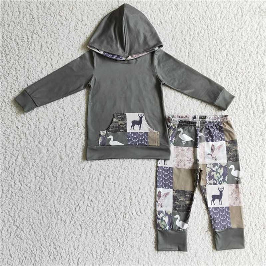 camo deer boys winter hooded suit long sleeve top and long pants sets