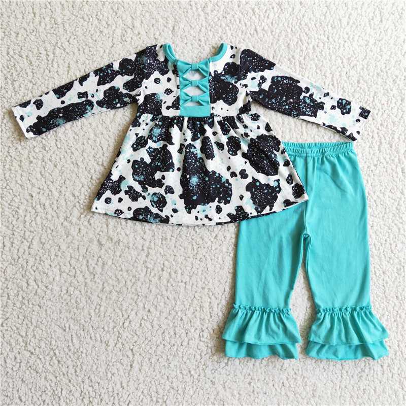 cow top cotton pants 2 pieces girl sets kids clothes