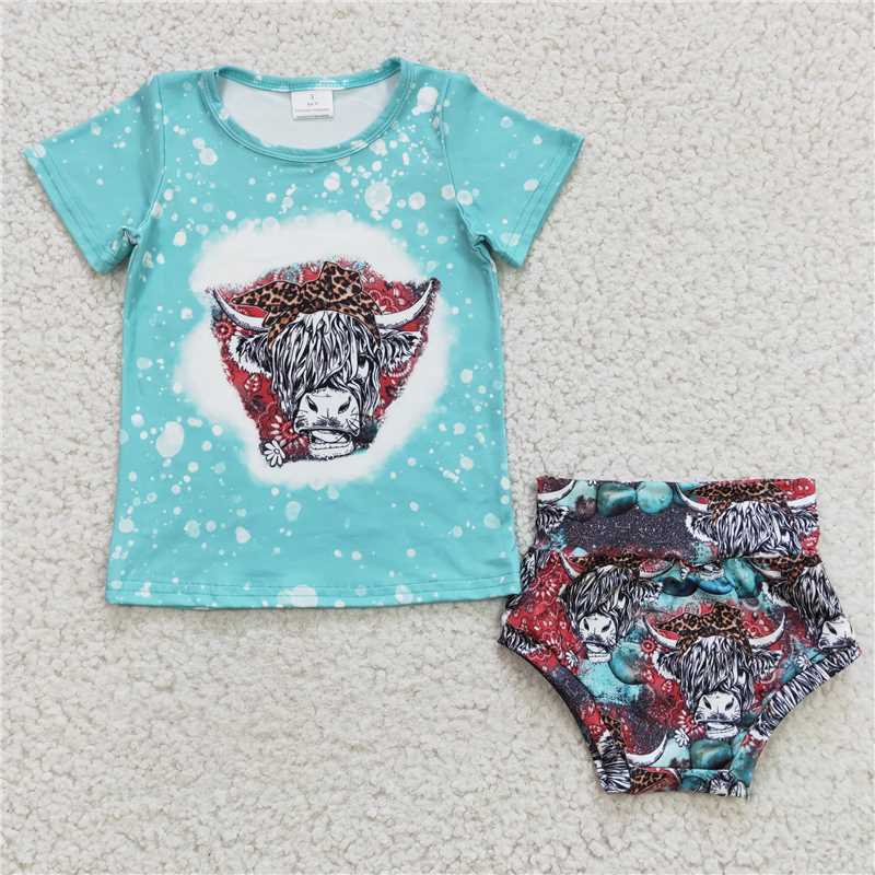 GBO0070 highland cow Girls baby bummies sets