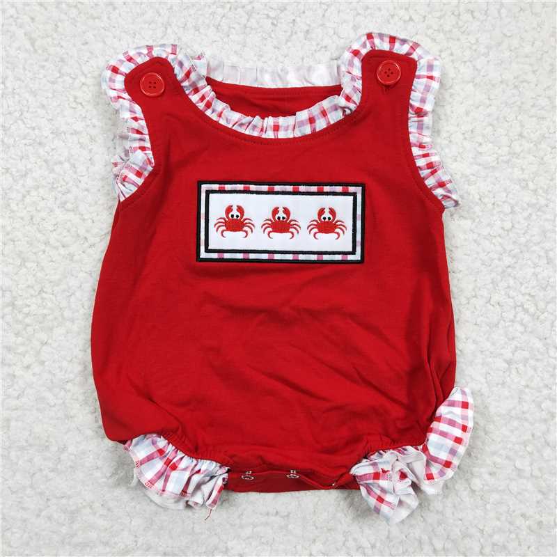 embroidery crab baby bubbles girls rompers