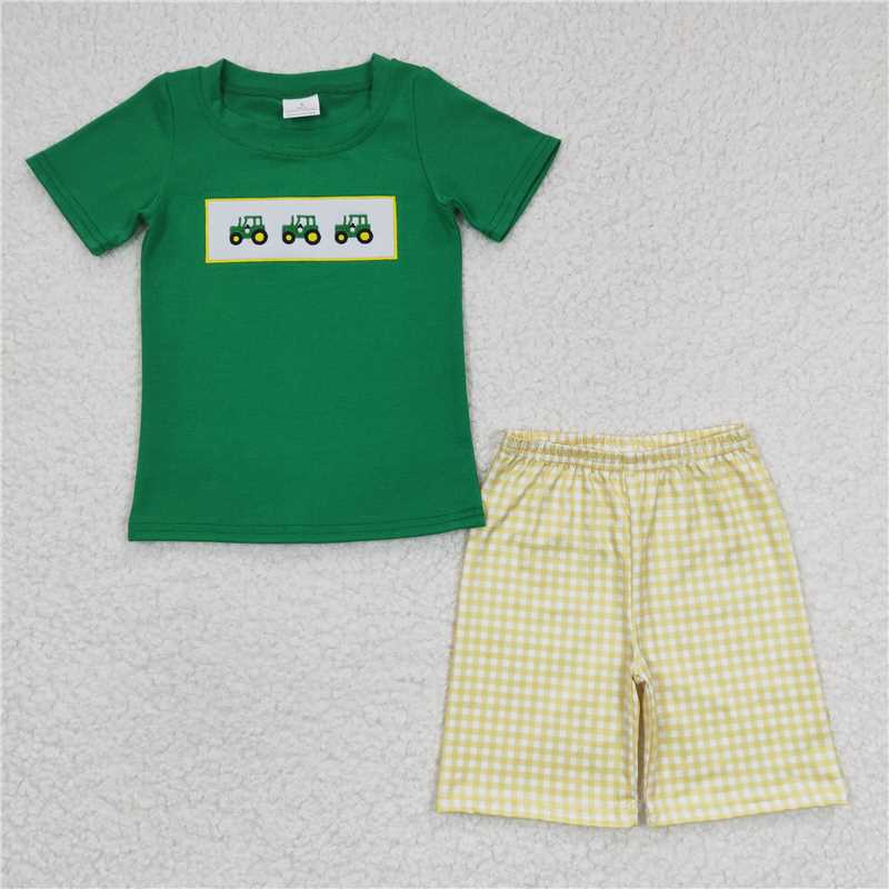 embroidered truck tractor boys summer sets