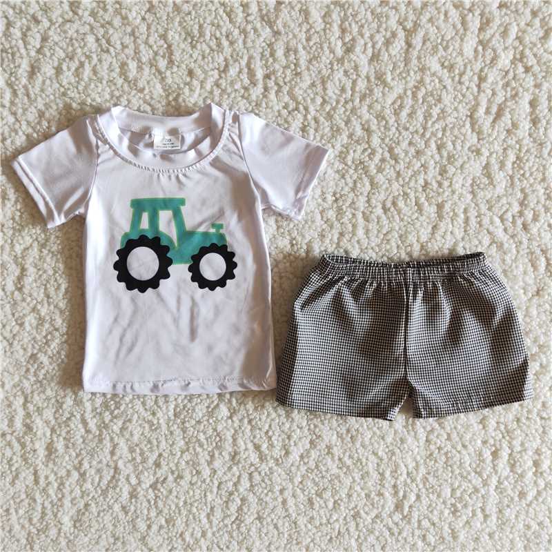 tractor boys summer sets 2pcs short sleeve shirt and shorts suit