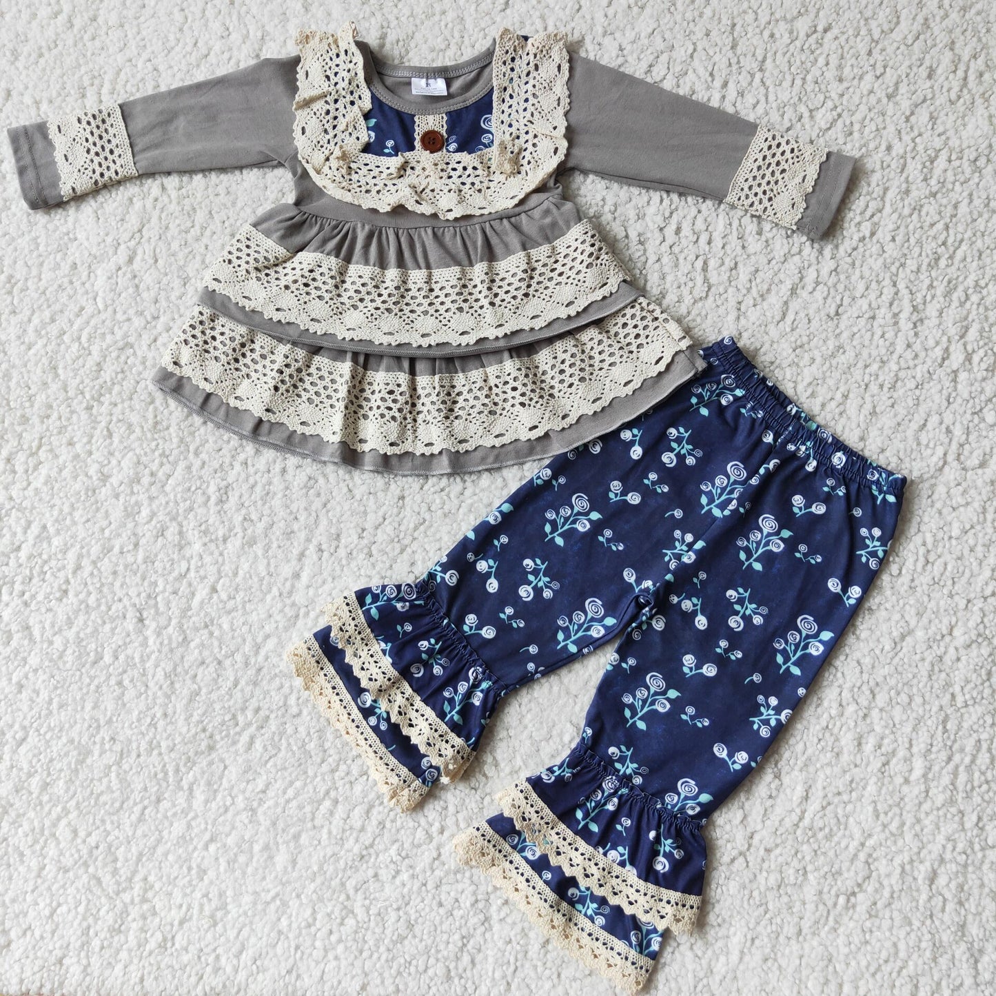 lace ruffles dress and pants 2 pieces girls outfit