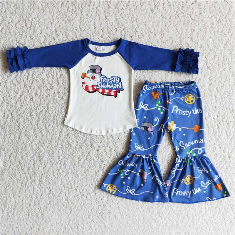 frosty snowman top and bell pants 2 pieces girls outfits kids clothes