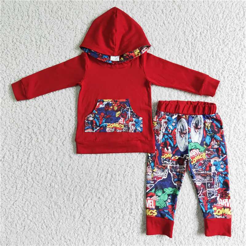 carton red winter hooded long sleeve top and long pants sets