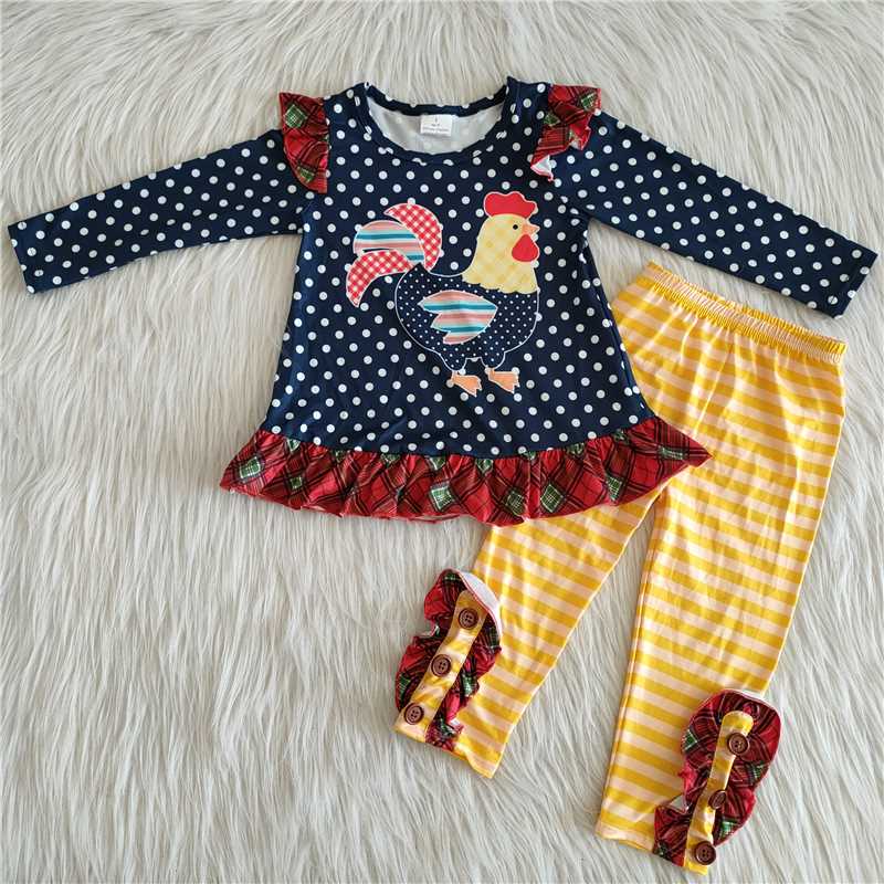 chicken top and pants 2 pieces girls outfits kids clothes