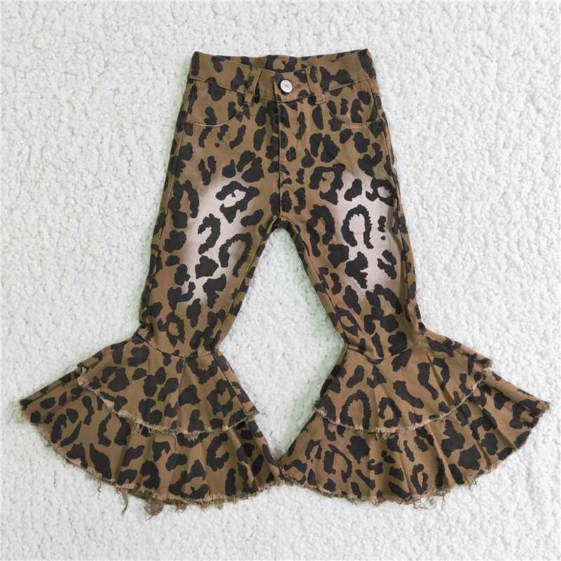 Leopard print bell jeans girls long pants