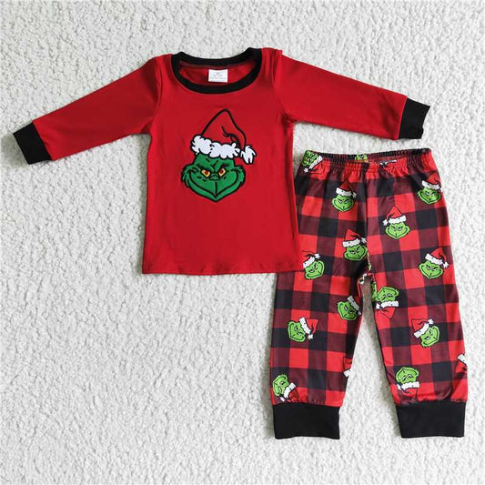 red christmas pajamas suit boys grinch outfits fall winter sets