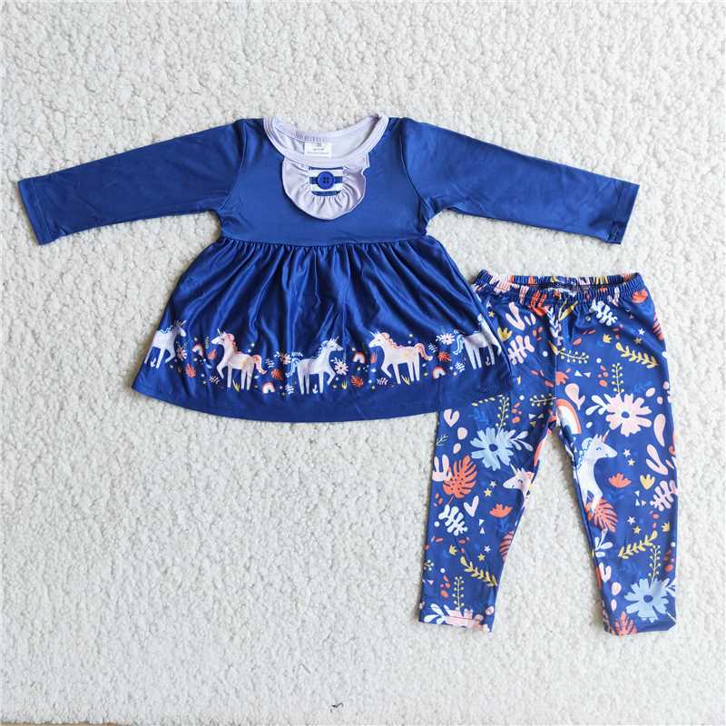 unicorn top flower pants 2 pieces girl sets kids clothes