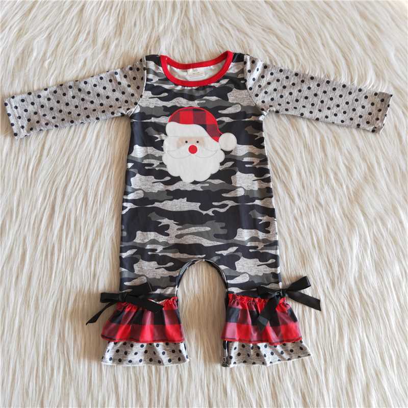 Christmas long sleeve girls baby rompers camo