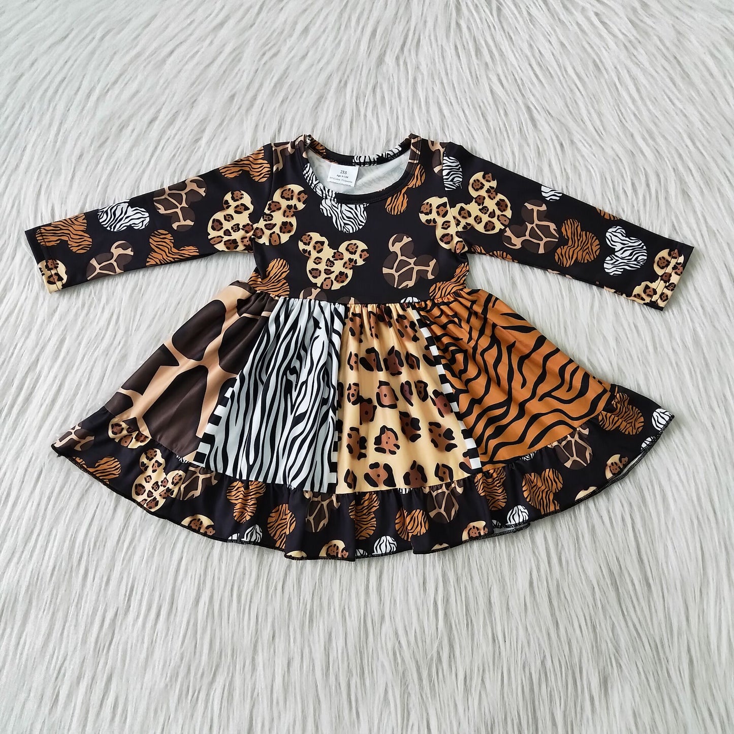 leopard dress long sleeve girls skirt kids clothes