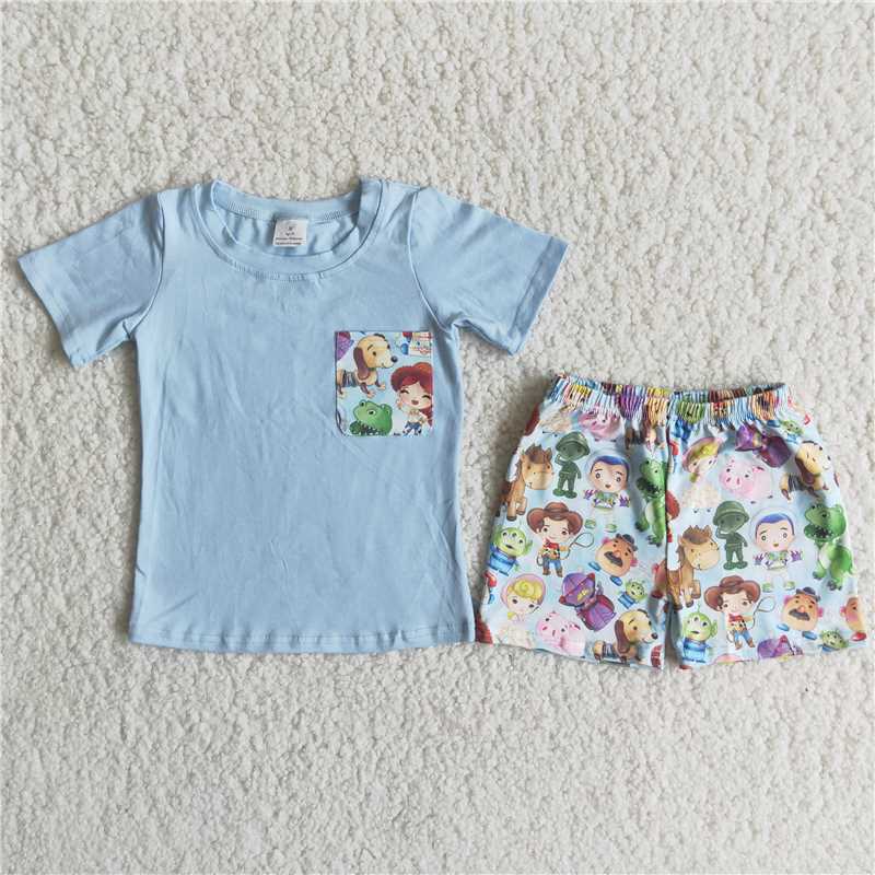 cartoon toy boys summer sets short sleeve shirt and shorts 2 pieces suit