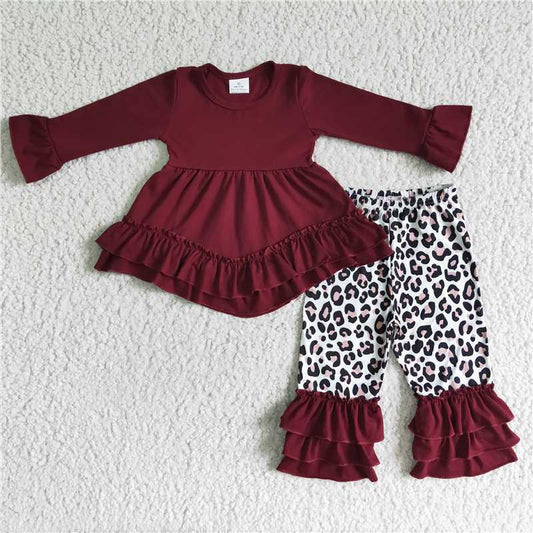 cotton top leopard pants 2 pieces girl sets kids clothes