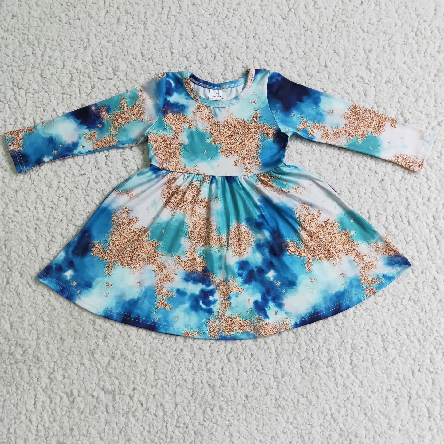 blue tie dye dress long sleeve girls skirt kids clothes