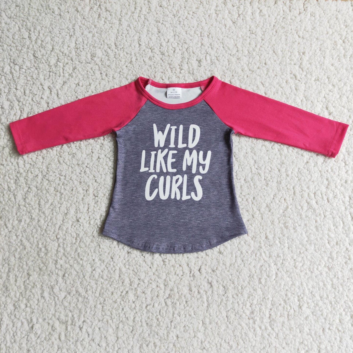 gray girls long sleeve shirt "wild like my curls " tops