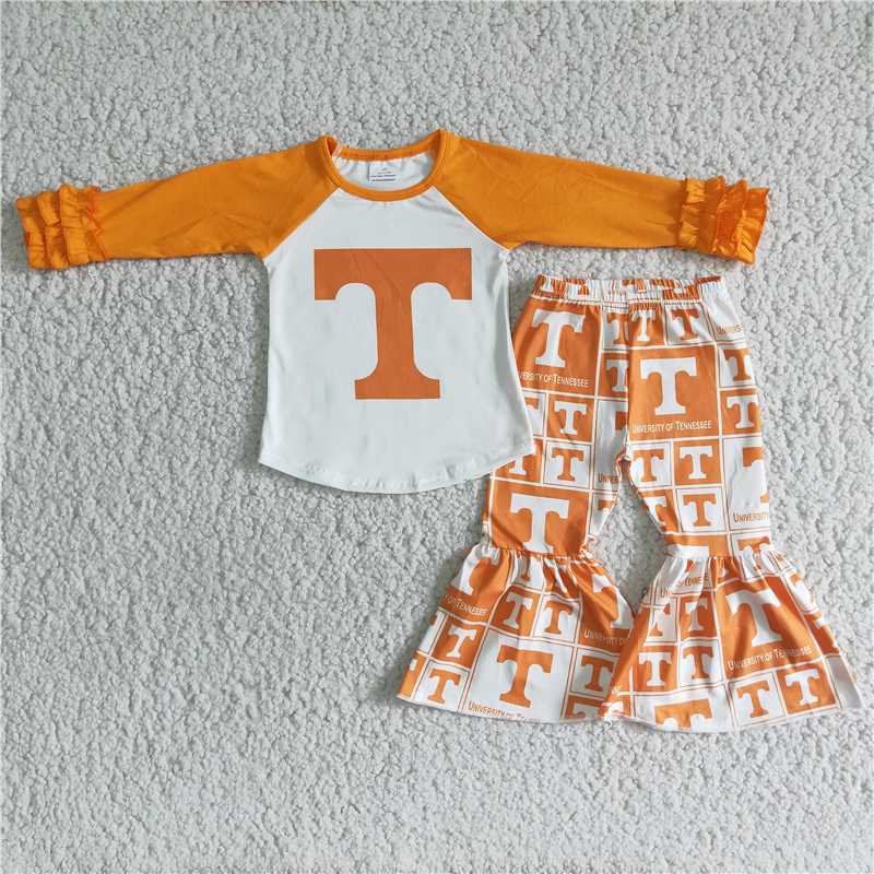 T top and BELL pants 2 pieces girls outfits TEAM kids clothes