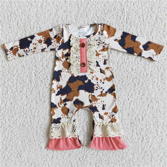 cow long sleeve girls baby rompers