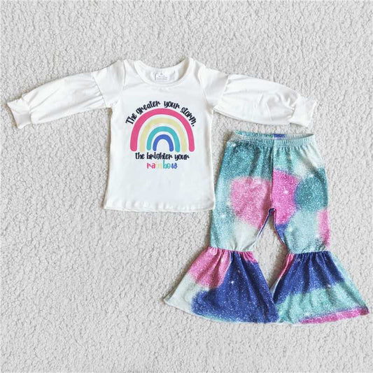 rainbow top and Colorful bell pants 2 pieces girls outfits kids clothes