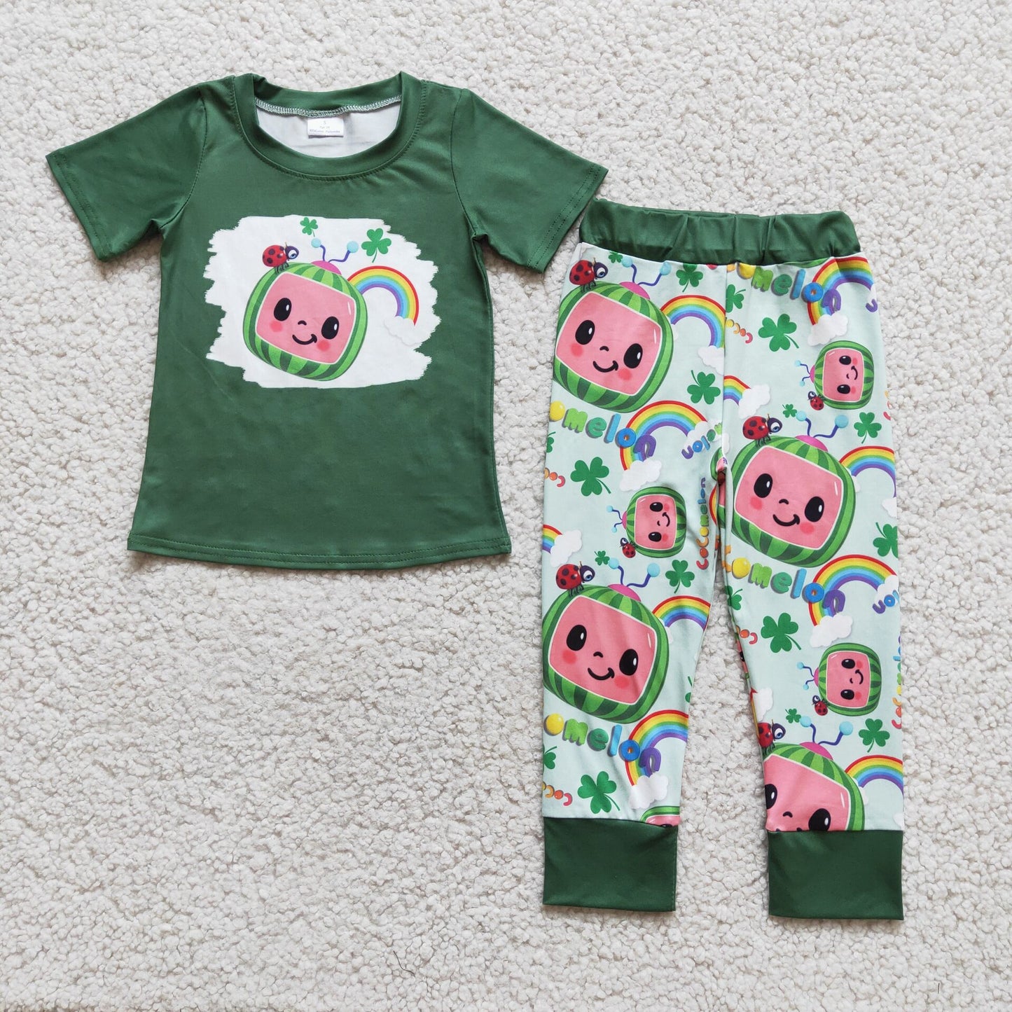 green St. Patrick's Day boys outfits shorts sleeve shirt and long pants sets