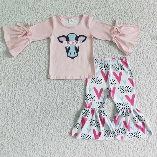 love heart cow sets happy Valentine's Day Girls Clothes