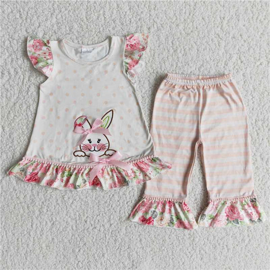 flower bunny top pants easter girls sets kids clothes