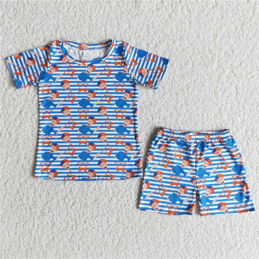 cartoon character pajamas boys summer sets short sleeve shirt and shorts 2 pieces suit