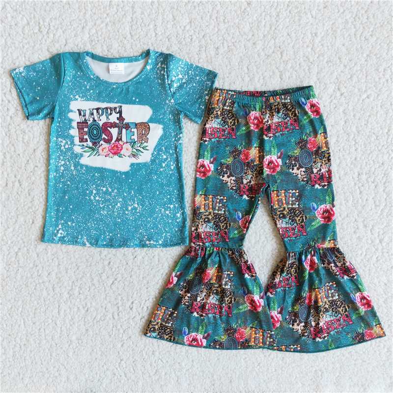 easter flower top bell pants girls sets kids clothes