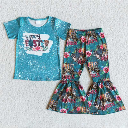 easter flower top bell pants girls sets kids clothes