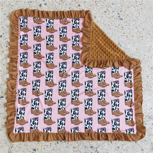 cow brown boots kids blankets size 29X32.68 inches milk silk and cotton