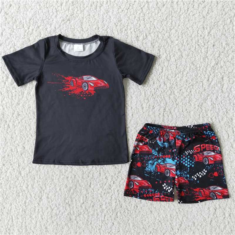 red car boys summer sets short sleeve shirt and shorts 2 pieces suit