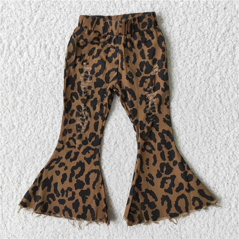 Leopard print elastic waist girls long pants jeans