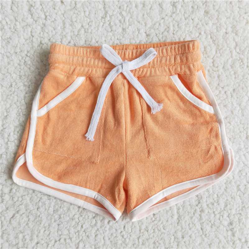 pure orange Cotton Shorts kids girls summer shorts elastic waist