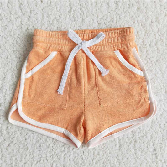 pure orange Cotton Shorts kids girls summer shorts elastic waist