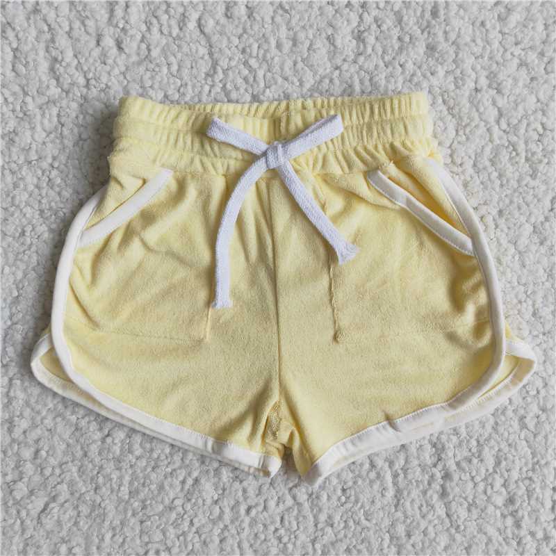 pure yellow Cotton Shorts kids girls summer shorts elastic waist