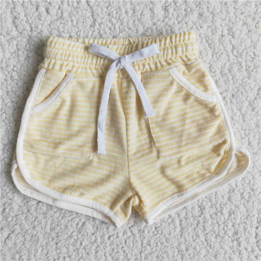 yellow stripes Cotton Shorts kids girls summer shorts elastic waist