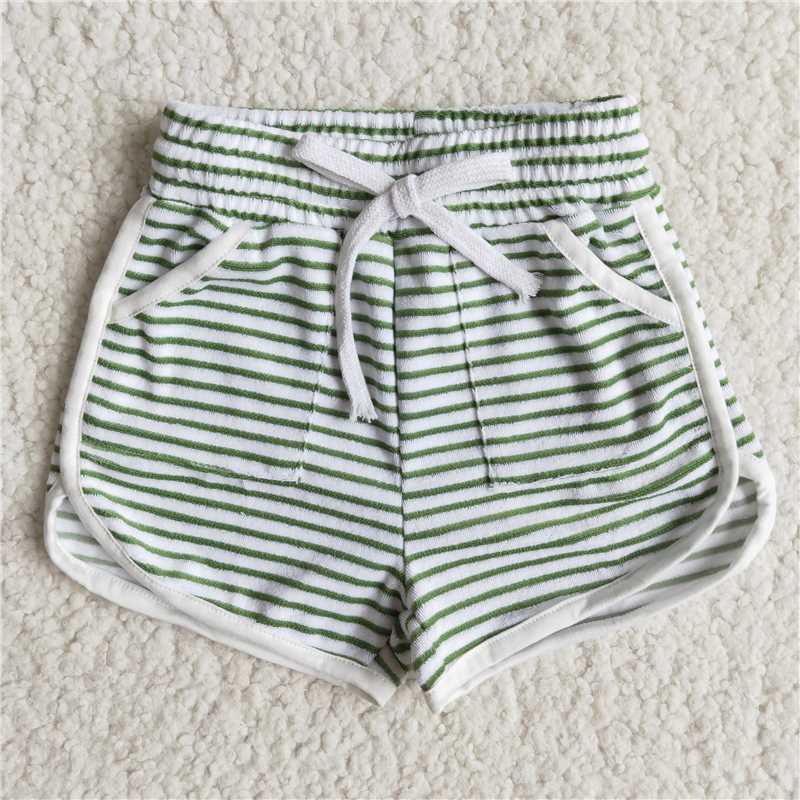 green stripe Cotton Shorts lace-up sweatshorts